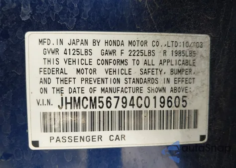2004 Honda Accord 2.4 Ex z USA, uszkodzony, nr VIN JHMCM56794C019605